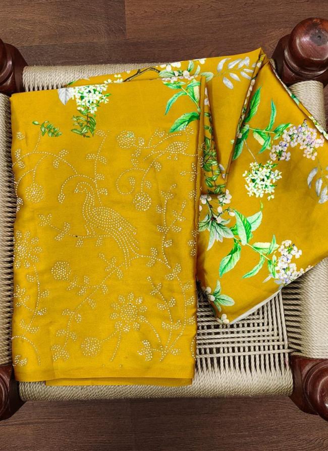 Japan Satin Mustard Traditional Wear Digital Printed Saree